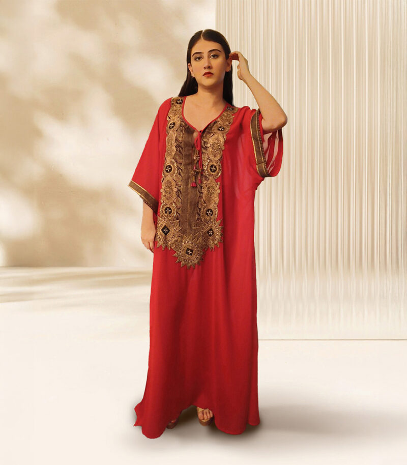 Red Patch Work Kaftan